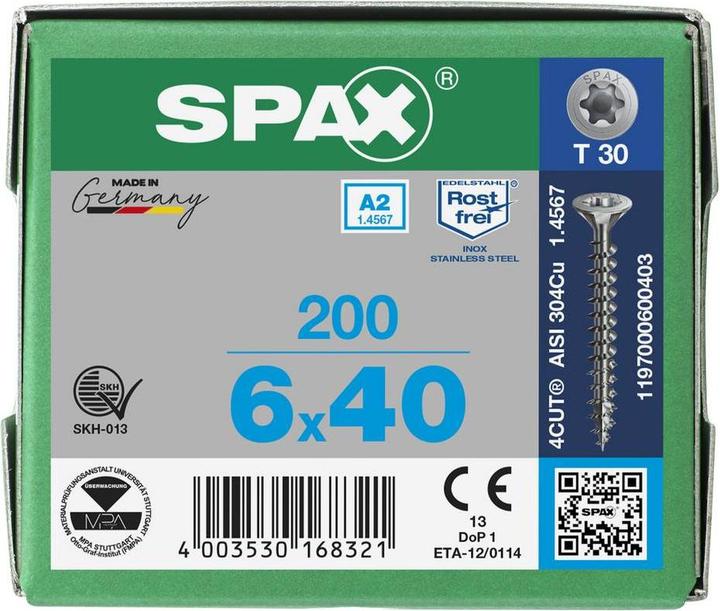 Actual product image Spax A2 Countersunk Multi-Head T-Star Plus T30 Fully Threaded (200 Screws per piece)
