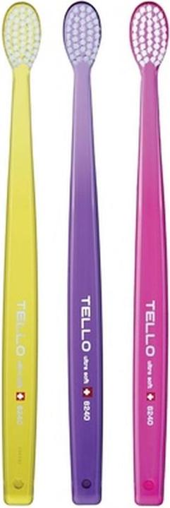 Actual product image Tello 6240 Adult Ultra Soft Swiss Toothbrush for Gentle Cleaning with Ergonomic Handle Assorted Colors 3 C (Soft, 3 x)
