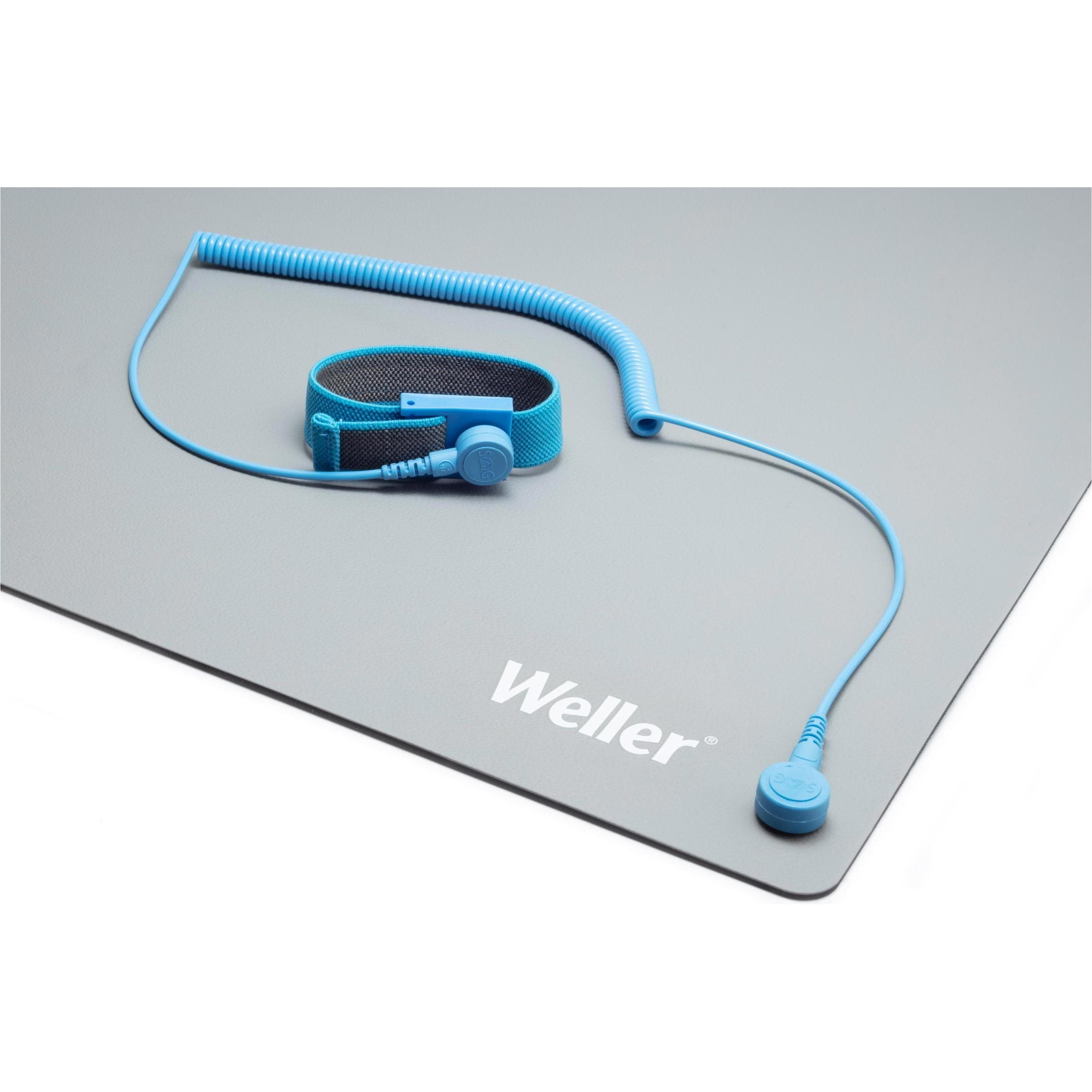 Weller Erem Antistatisches ESD Premium Tisch-Lötmatten-Set mit Armband und Spiralkabel, Lötgerät Zubehör, Grau