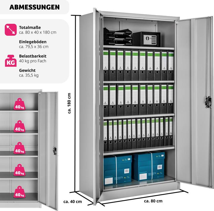 Immagine prodotto tectake Armadio per archiviazione (180 x 80 x 40 cm)