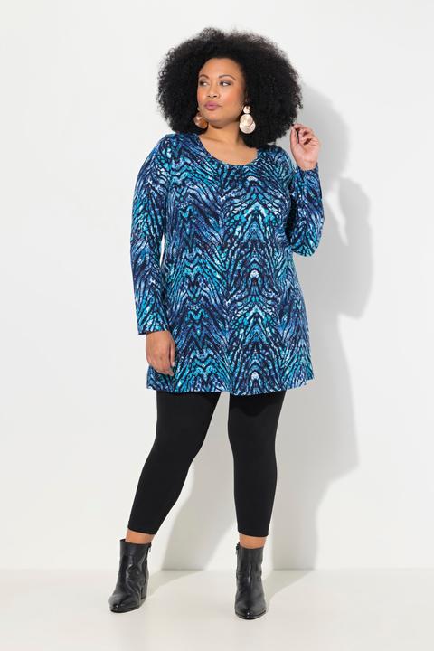Actual product image Ulla Popken Snake Print Round Neck Swing A-Line Hem Cotton Knit Tunic (58)