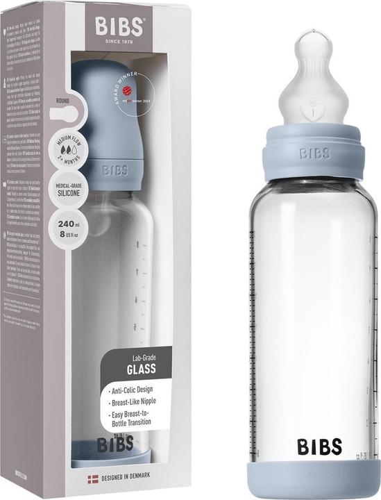 Actual product image Bibs Babyflaschen Glas-Flasche Baby Bottle Round 240 ml + Silikon-Trinksauger (240 ml)