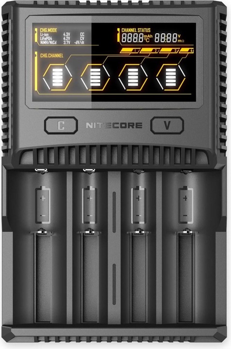Actual product image Nitecore SC4 - Quick charger (1 pcs., 14500, 16340, 18650, 26650, Battery + charger)