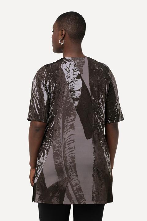 Image du produit Ulla Popken T-shirt en tissu fluide slinky, avec plis fantaisie. Col V et manches courtes. Ligne A (50, 52)