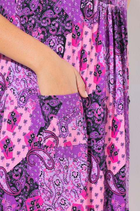 Image du produit Ulla Popken Robe courte en jersey, sans manches. Silhouette en A évasée. Décolleté rond et imprimé cachemire. (46, 48)