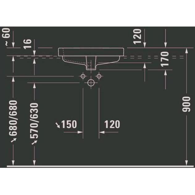 Thumbnail - Duravit, Waschbecken, Einbauwaschtisch VERO m ÜL HLB 500x465mm 1 Hahnloch weiss WG (465 mm, 500 mm)