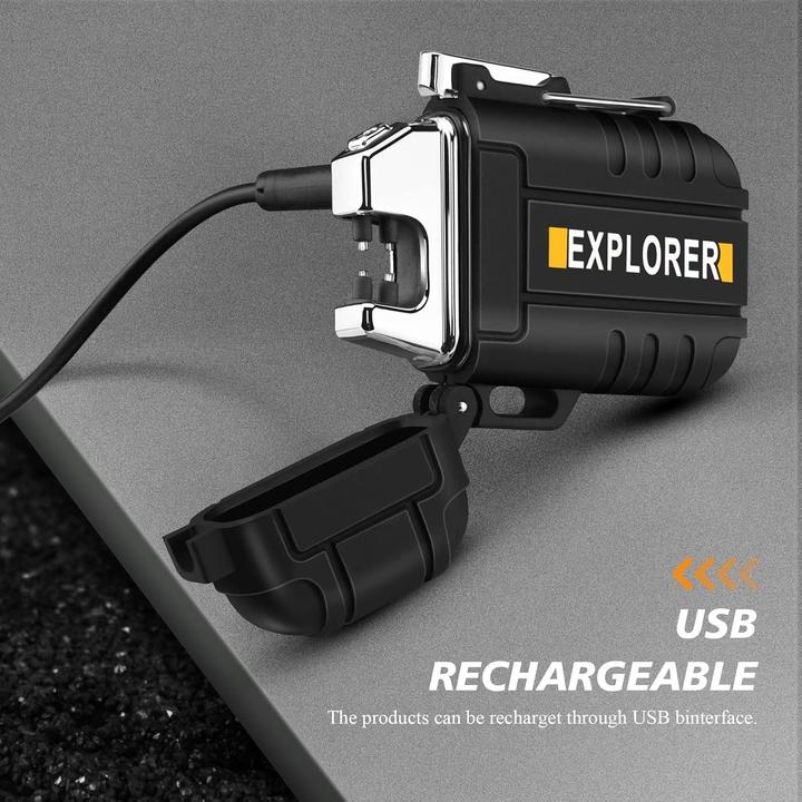 Produktbild Swissdetector Elektrisches Feuerzeug mit Doppelbogen - USB aufladbar - wasserdicht - Schwarz