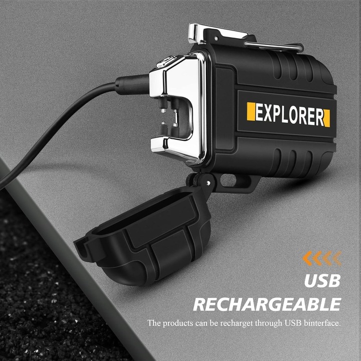 Image du produit Swissdetector Briquet électrique à double arc - rechargeable USB - étanche - Noir