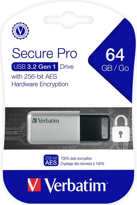 Actual product image Verbatim Usb 3.0 Drive 64gb Secure Data Pro (pc Mac) (64 GB, USB-A, USB 3.0)
