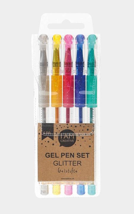 I Am Creative Gelschreiber Set Glitter, 5 Stk. (Pink, Gelb, Blau, Grün, Grau, 5 x)