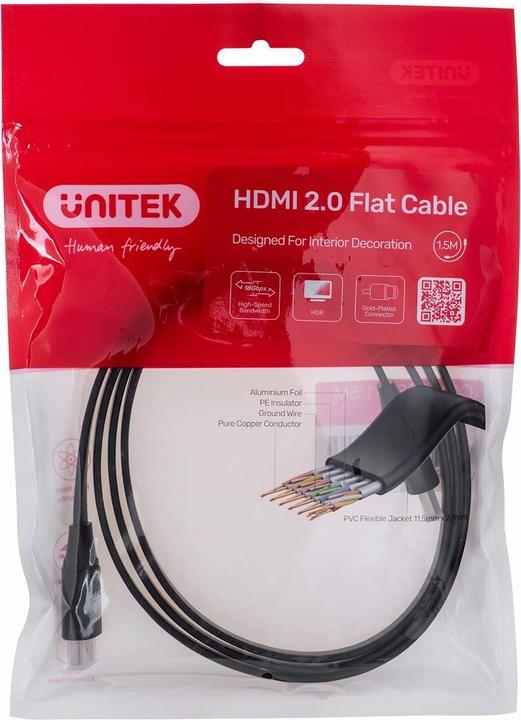 Actual product image Unitek CABLE HDMI 2.0 4K60HZ PŁASKI 1 5M (1.50 m, HDMI, 2.0)