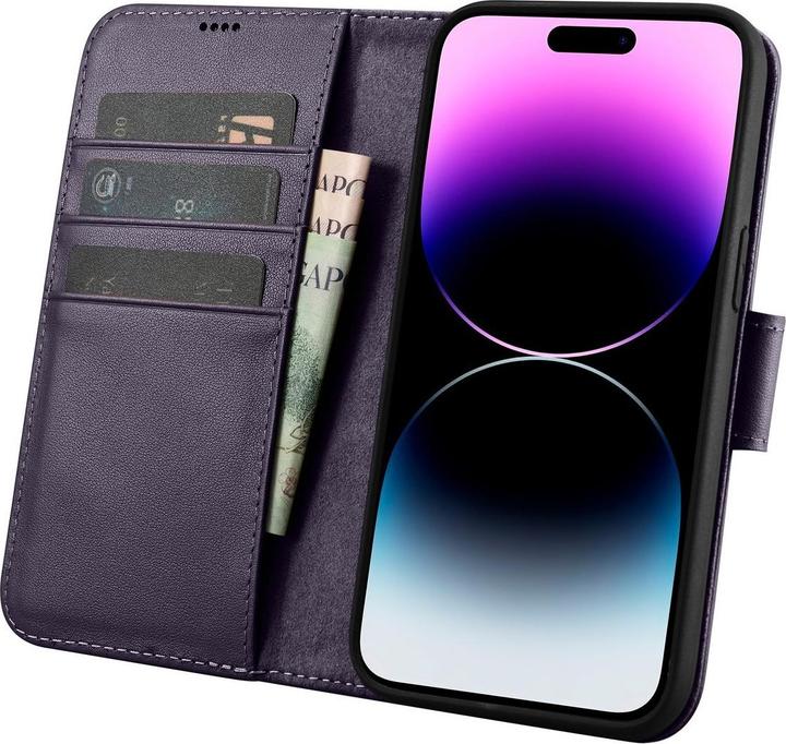 Produktbild iCarer Wallet Case 2in1 Cover iPhone 14 Pro Max Anti-RFID Leather Flip Case Dark Purple (WMI14220728 (Apple iPhone 14 Pro Max)