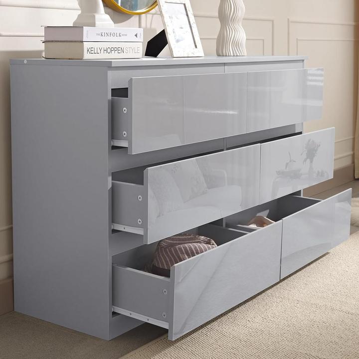 Produktbild HTI-Living Kommode Kenji 8 Schubladen Hochglanz Grau (115 x 40 x 97 cm)