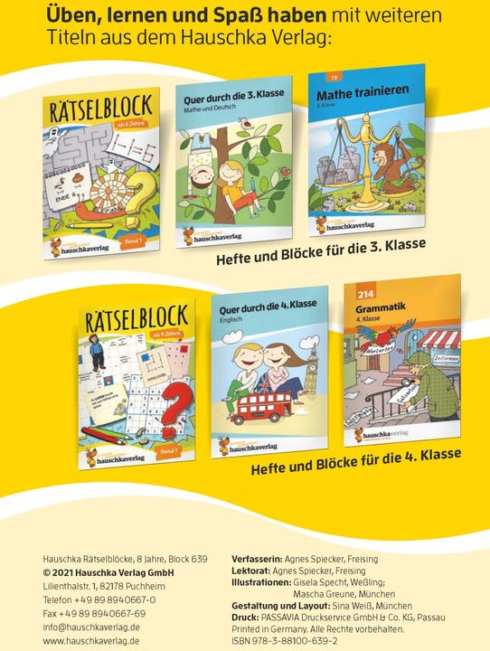 Actual product image Rätselblock ab 8 Jahre - Band 2 (German, Agnes Spiecker, Gisela Woodpecker, 2021)