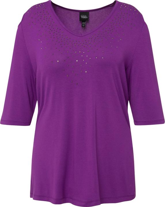 Actual product image Ulla Popken Rhinestone Detail 3/4 Sleeve Tee (50, 52)