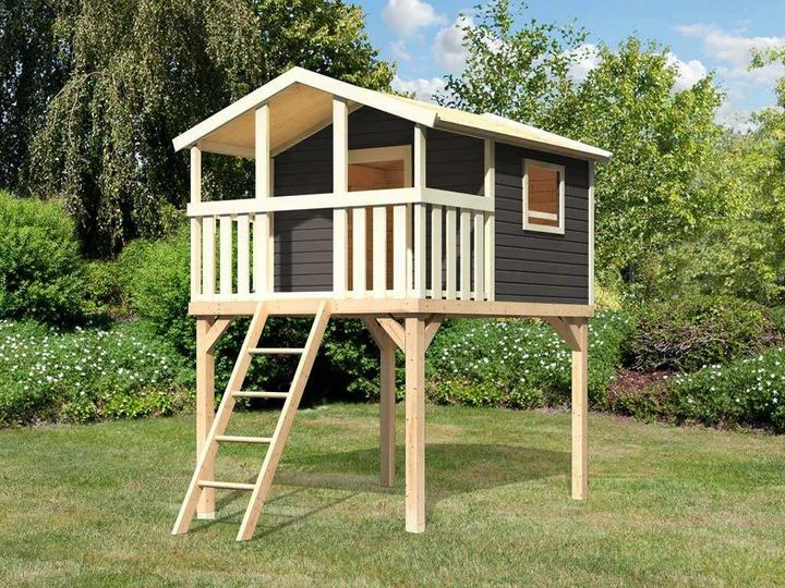 Produktbild Akubi Karibu Stelzenhaus "Benjamin" SET aus nordischer Fichte, naturbelassen mit Sandkasten, Rutsche 3m b