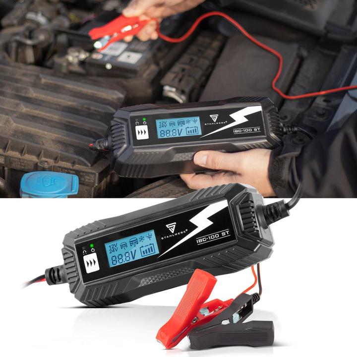 Actual product image Stahlwerk Battery charger IBC-100 ST with microprocessor and 10 charging modes (12V, 24V, 10 A)