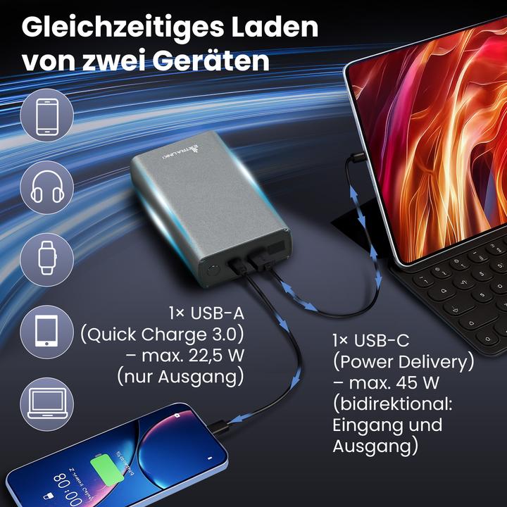 Actual product image Extralink EPB-126 20000mAh Srebrny | Powerbank | Power bank, 45W PD, USB-C (20000 mAh, 45 W, 74 Wh)