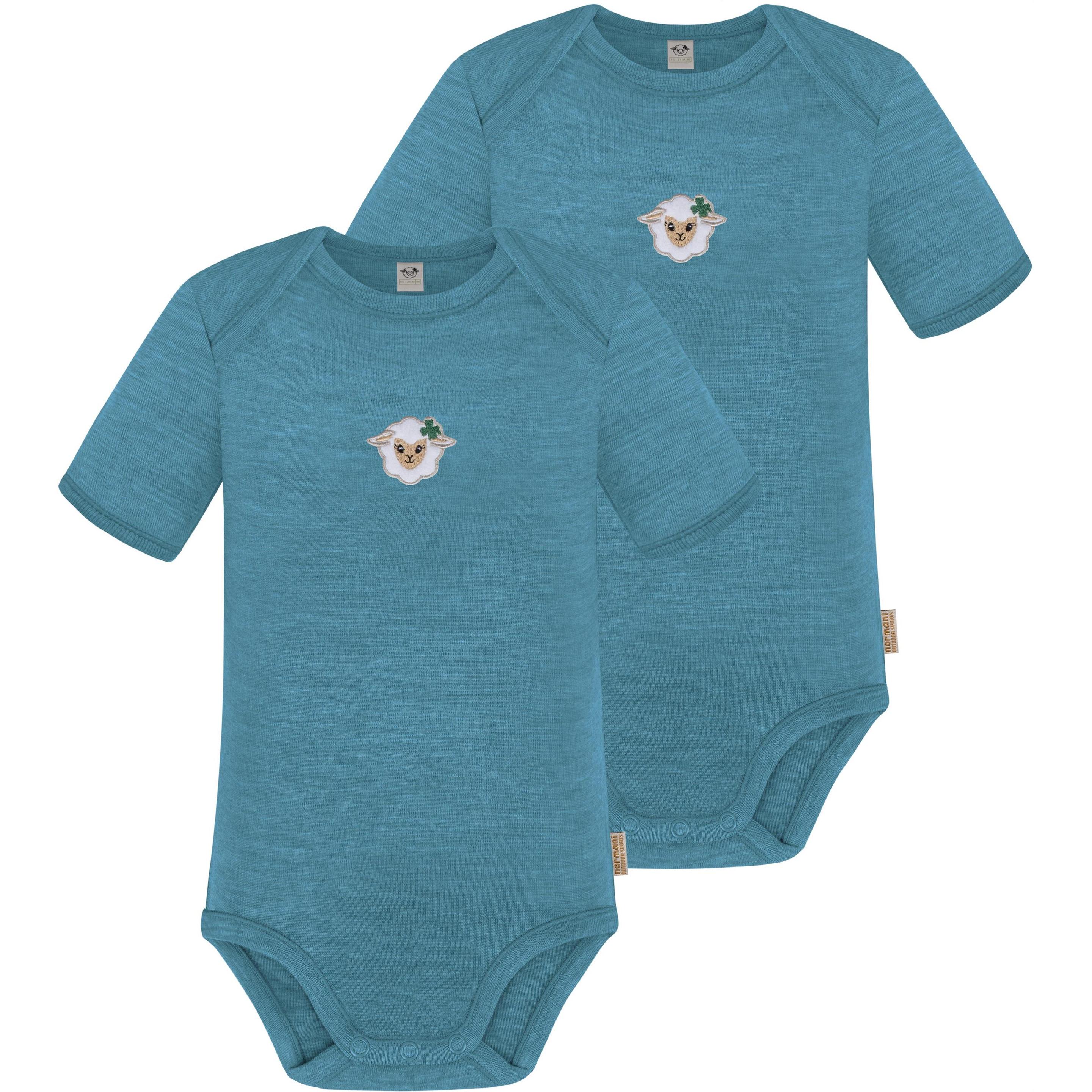Normani, Herren, Body, 2er Set Baby Merino Body Kurzarm „Tauranga" - 9285, Blau, (80)