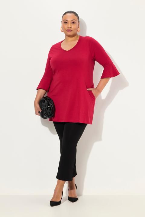 Actual product image Ulla Popken V-Neck Tulip Sleeve Knit A-line Pocket Tunic (50, 52)