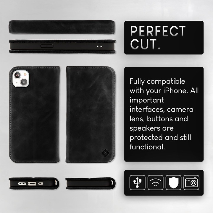 Produktbild Nalia Echt Leder Flip Case Hülle mit Magnetverschluss (Apple iPhone 15 Plus)