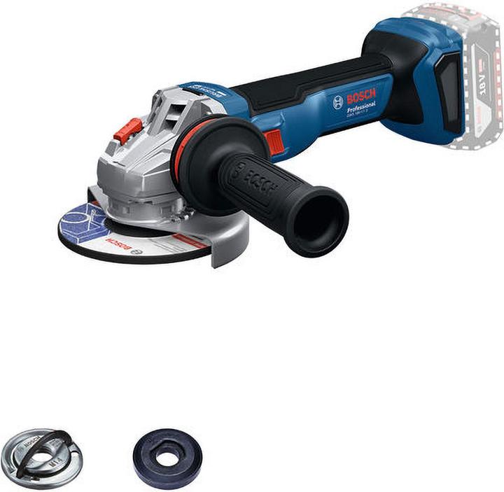 Dado a sgancio rapido (2 608 000 684), Coperchio di protezione (1 605 510 365), Maniglia supplementare per il controllo delle vibrazioni (2 608 900 000), Anello di protezione per 125 mm (2 607 017 496), Flangia di montaggio (1 605 703 099)