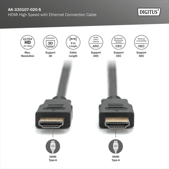 Produktbild Digitus HDMI (Typ A) — HDMI (Typ A) (2 m, HDMI)