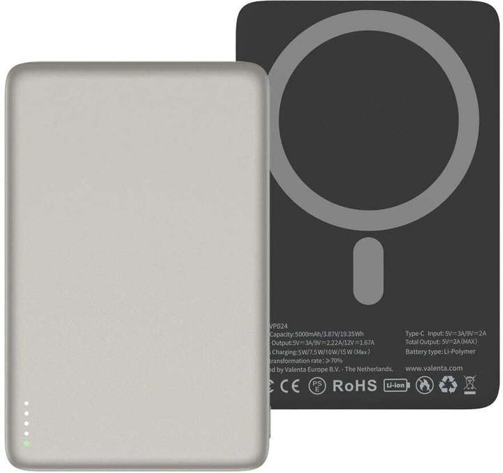 Image du produit Valenta Powerbank MagSafe Ultra Slim, Natural 5000 mAh (5000 mAh, 15 W, 19.35 Wh)