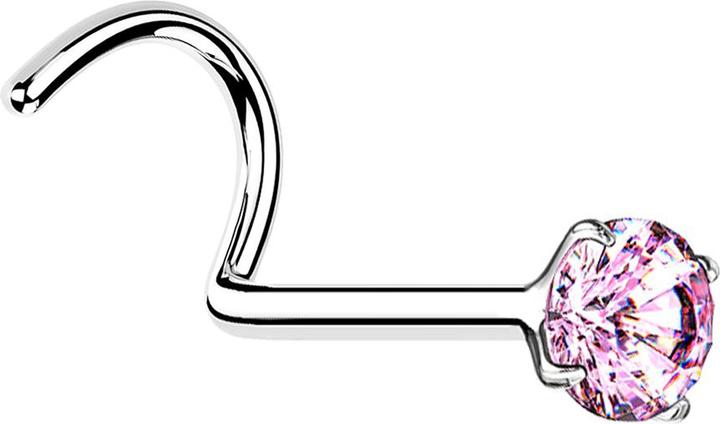 Immagine prodotto Star Piercing Nasenstecker gebogen silber runder Kristall pink gefasst (senza ottone, Argento 925)