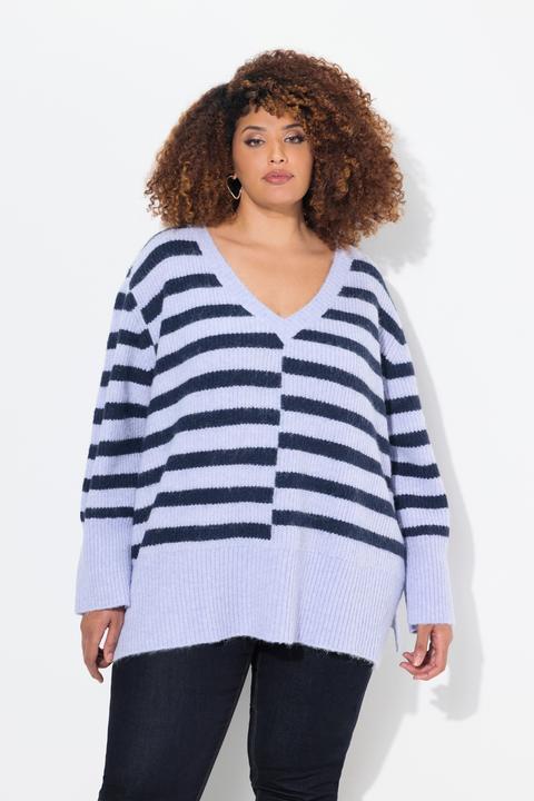 Immagine prodotto Ulla Popken Pullover dal taglio oversize con righe, scollo a girocollo e maniche lunghe (46, 48)