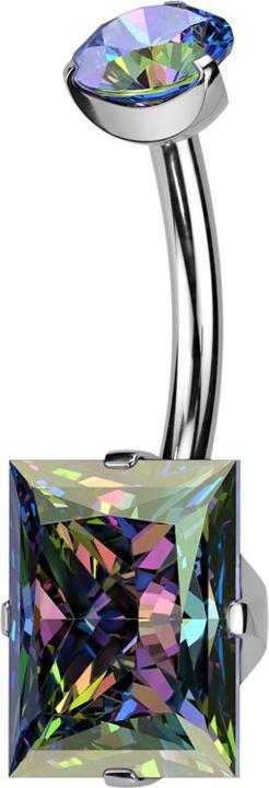 Actual product image Hollywood Body Jewelry Banane Innengewinde silber runder Kristall dunkel multicolor gefasst und rechteckiger Kristall dunke (without brass, Titanium)