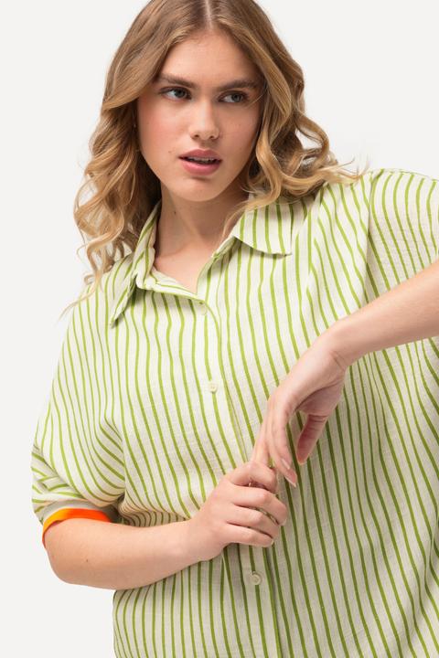 Immagine prodotto Ulla Popken Camicia dal taglio oversize in misto lino con collo da camicia e mezze maniche (50, 52)