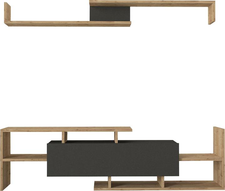 Produktbild En.Casa Fernsehschrank Liksefte mit Wandregal 154x28x42 cm Saphir-Eiche/Schwarz (154 x 28 x 42 cm)