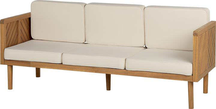 Actual product image Beliani Lounge set 5-piece acacia wood light brown 5-seater cushions cream BARATTI