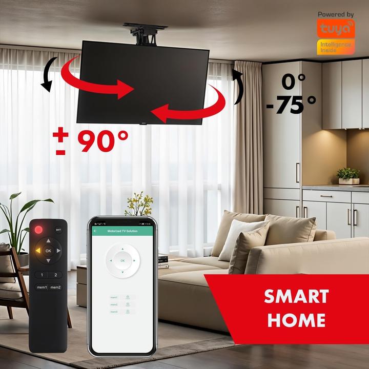 Actual product image Maclean electric ceiling TV mount TUYA support max VESA 600x400 90st swivel remote (Ceiling, 35 kg, 32" - 75")