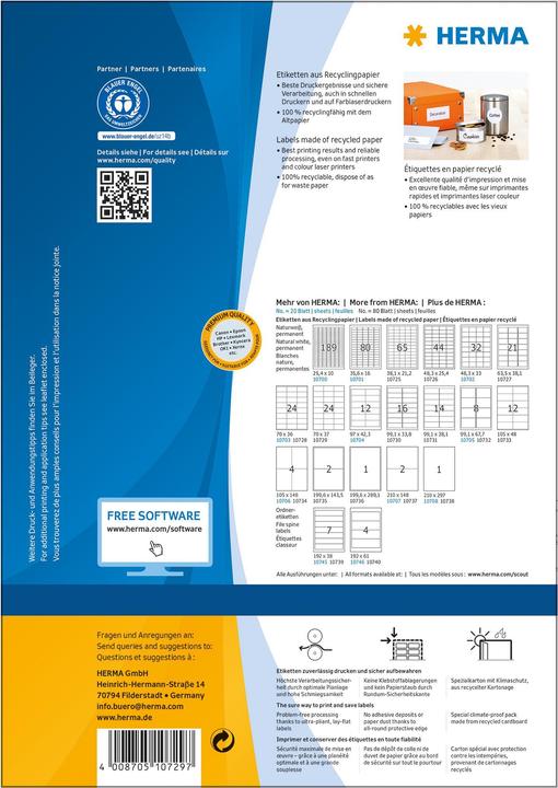 Produktbild HERMA Recycling Adressetiketten A4