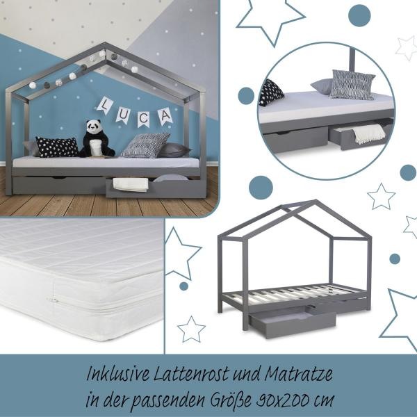 Immagine prodotto Homestyle4u Letto per bambini Letto per bambini con materasso e rete (90 x 200 cm)