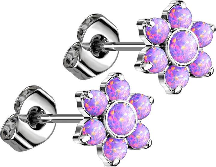 Image du produit Star Piercing Threadless clou d'oreille argent fleur opale violette (sans laiton, Titane)