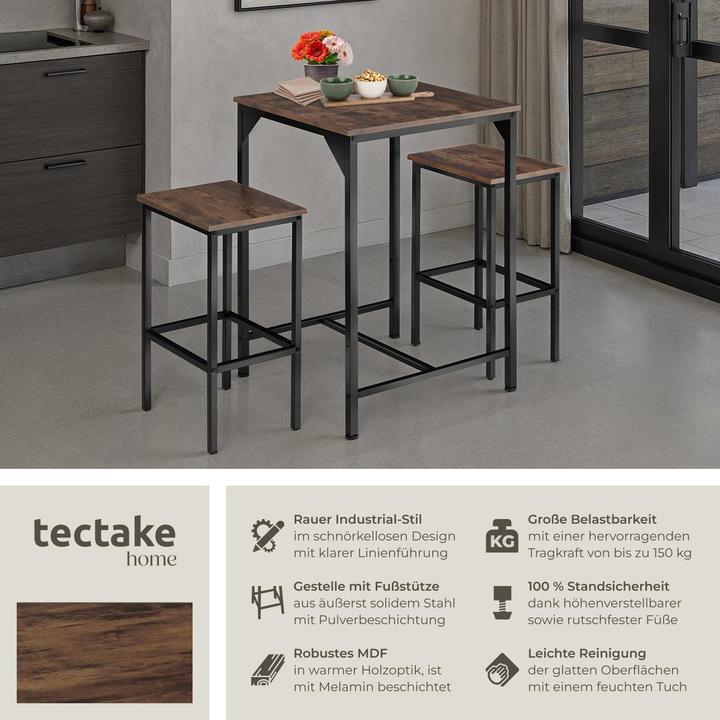 Image du produit tectake Ensemble de bar Inverness (60 x 60 x 91 cm)