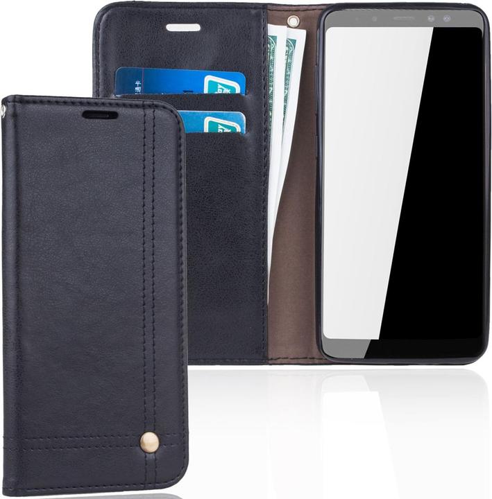 Produktbild König Design Handyhülle für Samsung Galaxy A8 (2018) Schutztasche Wallet Cover Case Schwarz (Samsung Galaxy A8 (2018))
