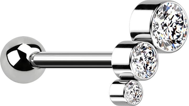 Actual product image Star Piercing Micro Barbell Threadless silber mit Kugel und absteigend drei Kristalle silber (without brass, Titanium)