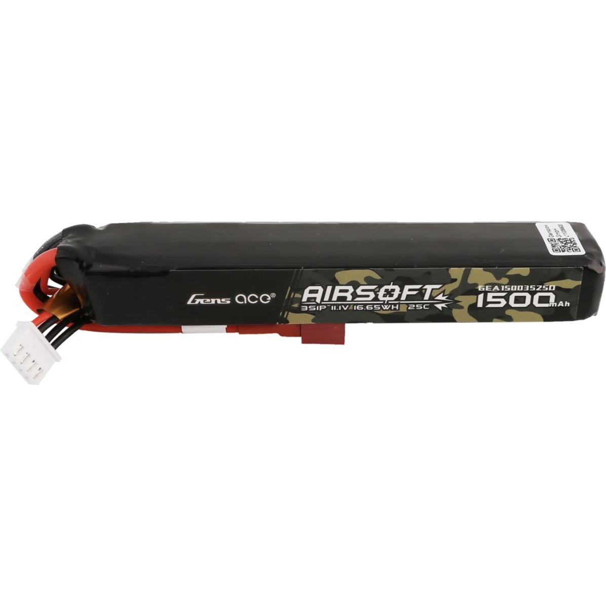 Gens Ace 25C 1500mAh 3S1P 11.1V Airsoft Gun Lipo Battery with T Plug (11.10 V, 1500 mAh)