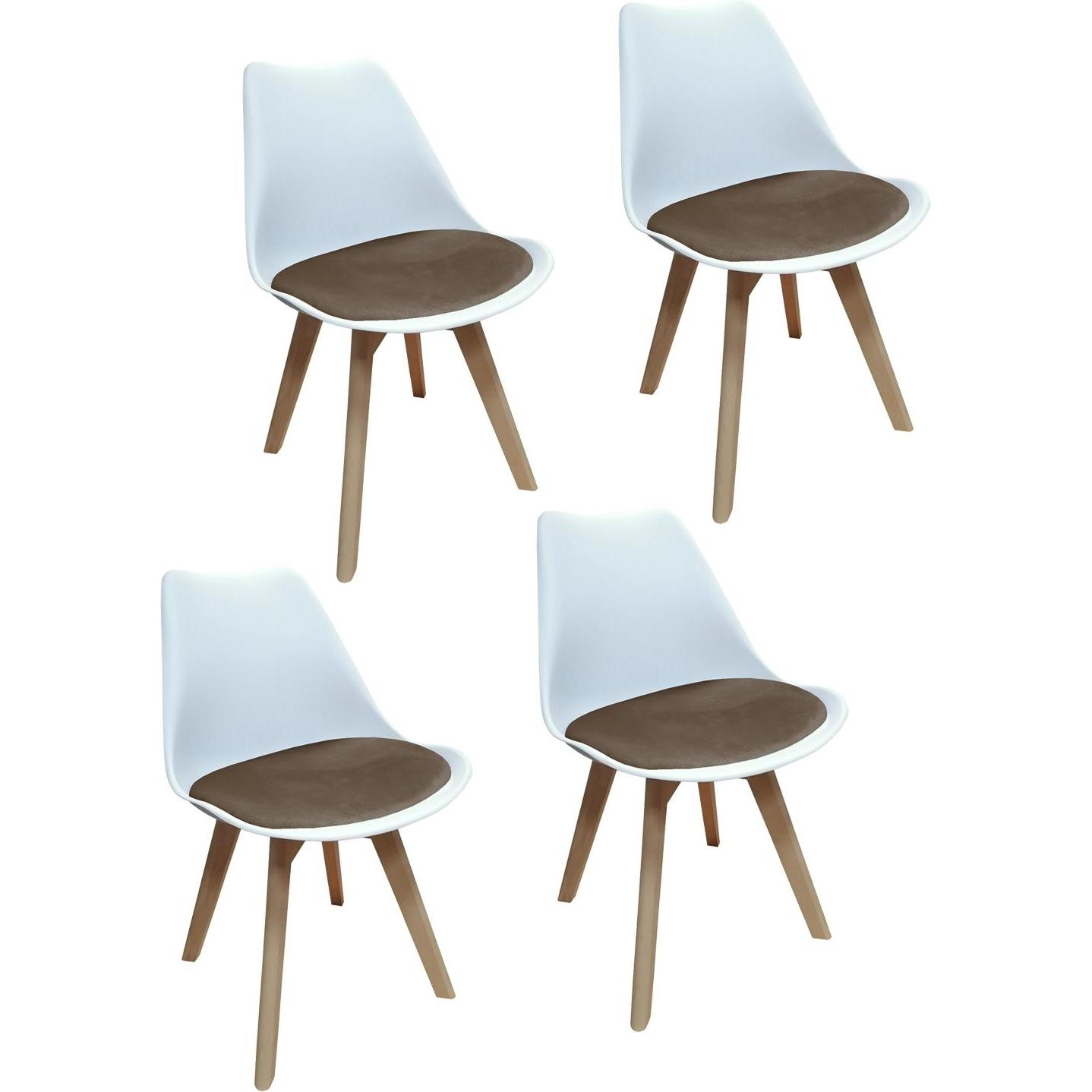 HTI-Living, Stühle, Esszimmerstuhl Samt 4er Set Atlanta Weiss/Braun