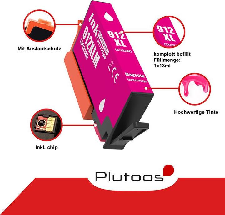 Actual product image Plutoos HP 912XXL HP 912XL Cartridges XXL compatible (M, C, Y, FC)