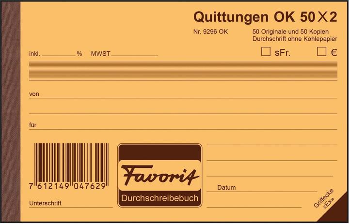 Favorit Durchschreibebuch Quittungen mit Selbstdurchschreibepapier (100 x)
