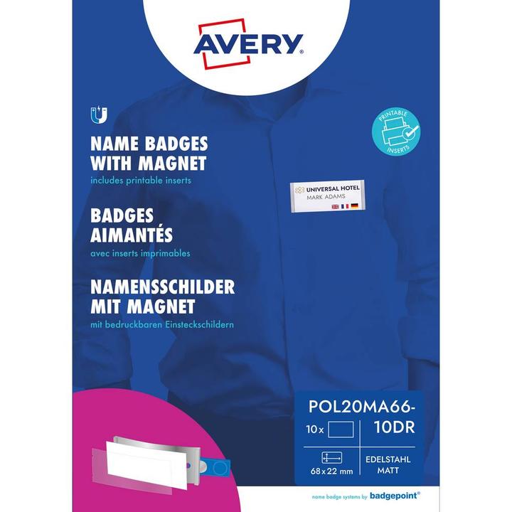 Produktbild Badgepoint POL20MA66-10DR Namensschilder, 64 x 22 mm, metallfarben