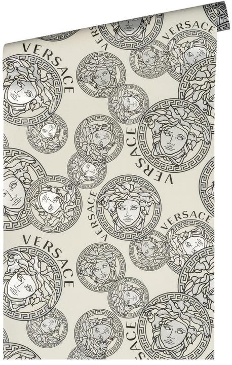 A.S. Création MEDUSA HOOFD SATIJN GLANZEND BEHANG | Design - wit zwart zilver - Versace 5 (70 x 1005 cm)