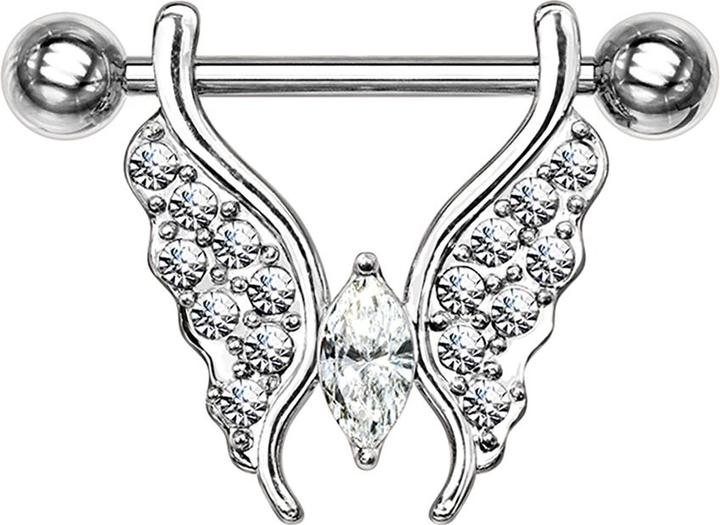 Produktbild Star Piercing Barbell silber Schmetterling mit Kristallen silber (Messing, Chirurgenstahl 316L)