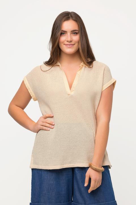 Immagine prodotto Ulla Popken Maglione polo in cotone biologico con forellini e mezze maniche (46, 48)