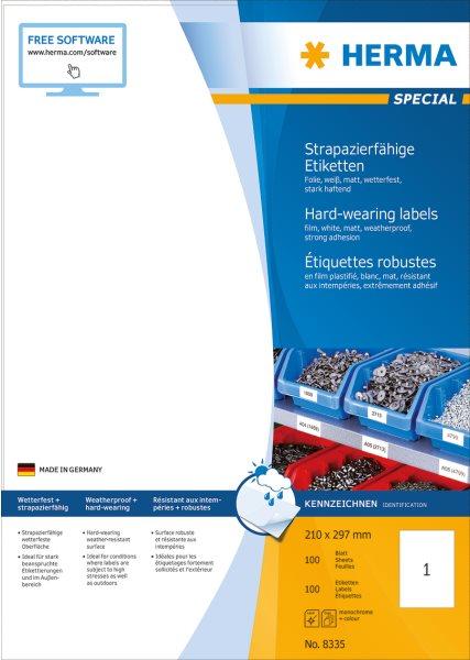 Produktbild HERMA Etiketten SPECIAL 210x297mm 8335 weiss,ex.perm. 100 St./100 Bl.